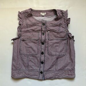 Anthropologie Pilcro Denim Striped Ruffled Buttoned Top XS